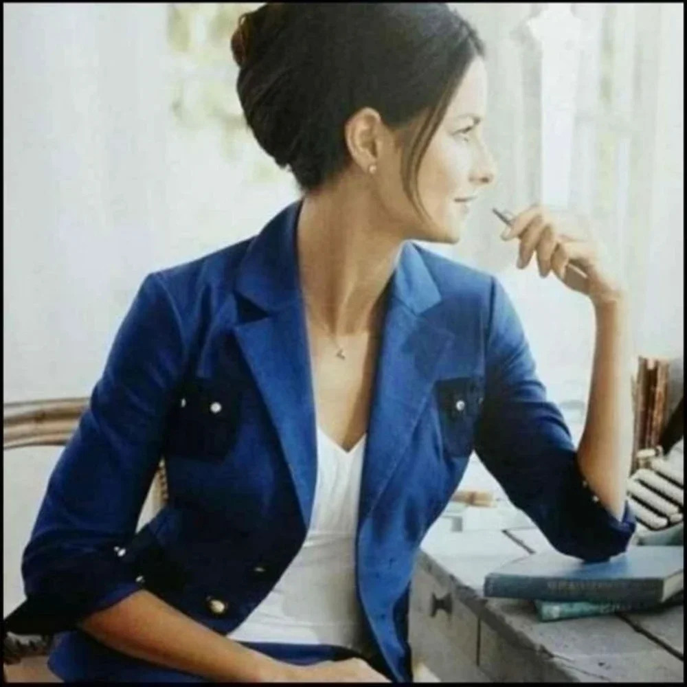 CABI #900 Resort Canvas Jacket Blueberry Blazer Stretch Navy Blue Size 6